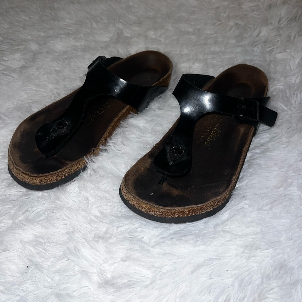 Birkenstock Glossy Thong Flip Flop Sandal size 38 Black